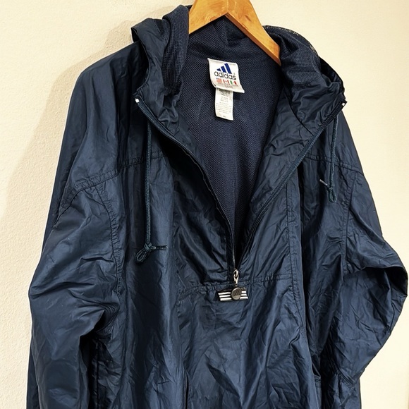 ADIDAS 90’s Vintage Jacket 1/2 Zipper Pullover With Hood Navy Size Large EUC - Picture 5 of 10